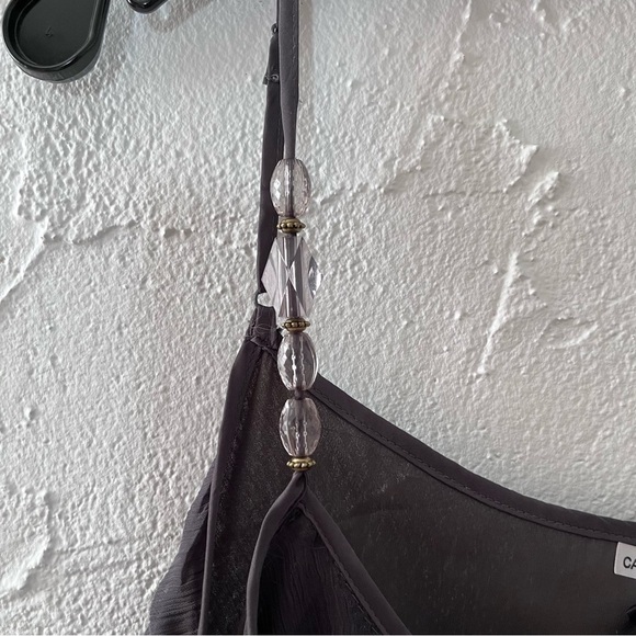 LAPIS Grey Beaded Spaghetti Strap Top Soze Medium - Picture 3 of 5